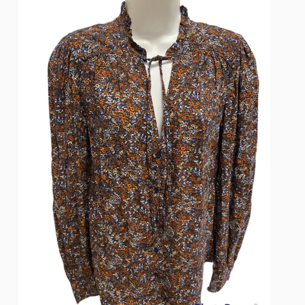 Floral Print Blouse W/ Collar Tie
